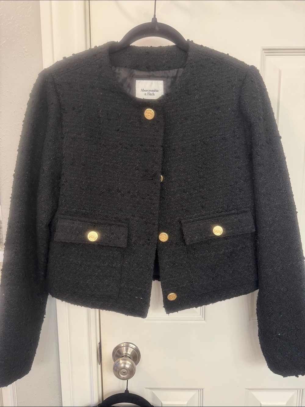 Abercrombie & Fitch Black Bouclé Jacket with Gold Buttons